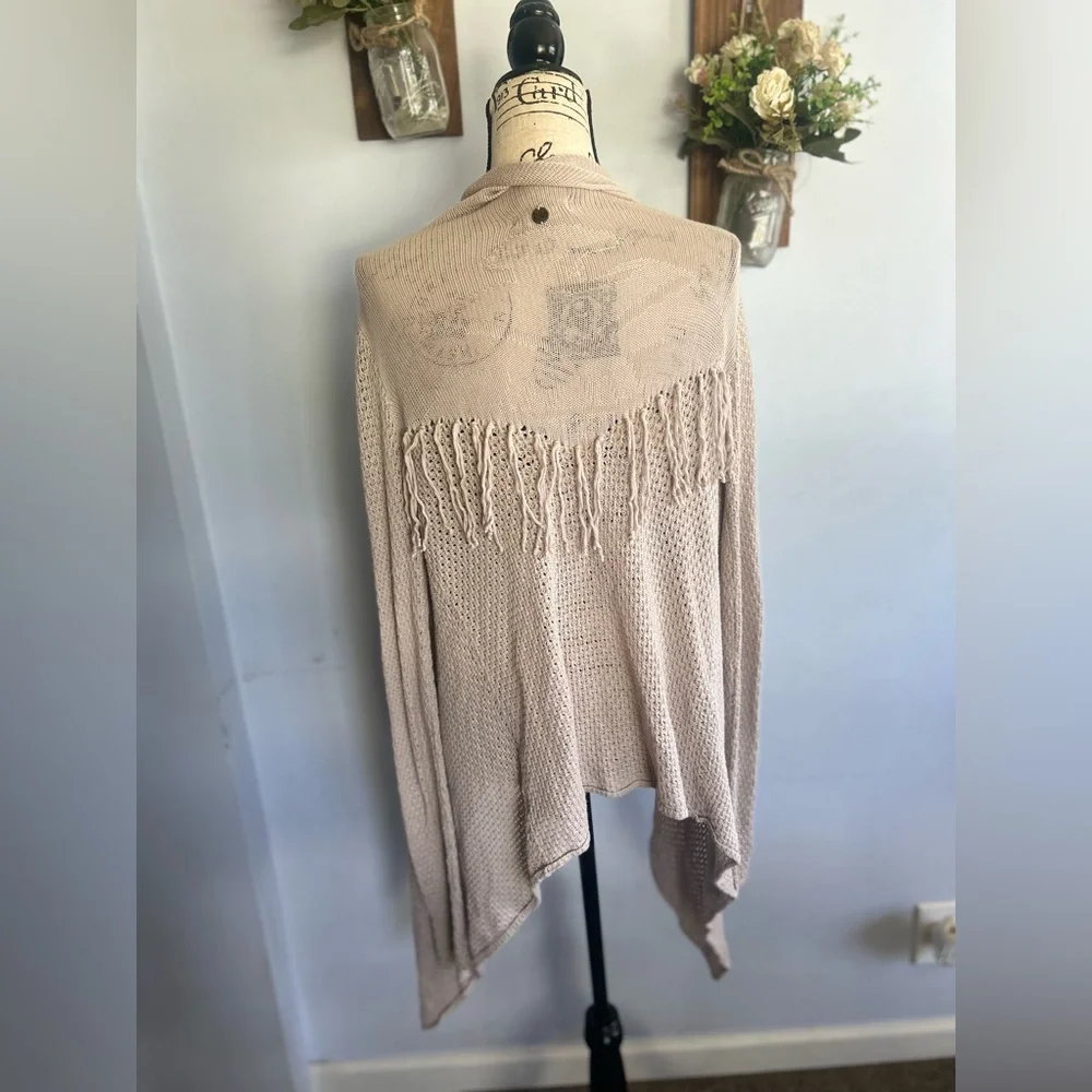 Billabong designer closet cardigan bohemian‎ fringe western oatmeal asymmetrical - Picture 4 of 11